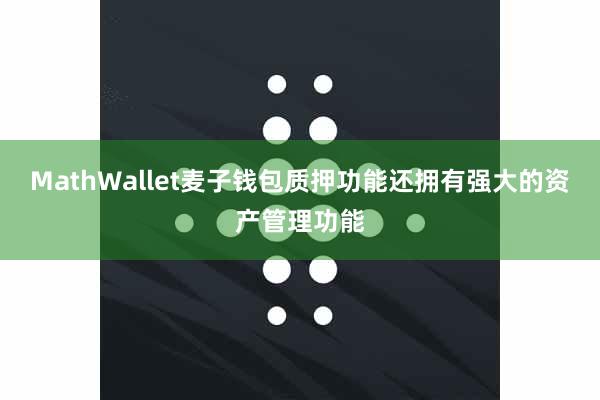 MathWallet麦子钱包质押功能还拥有强大的资产管理功能